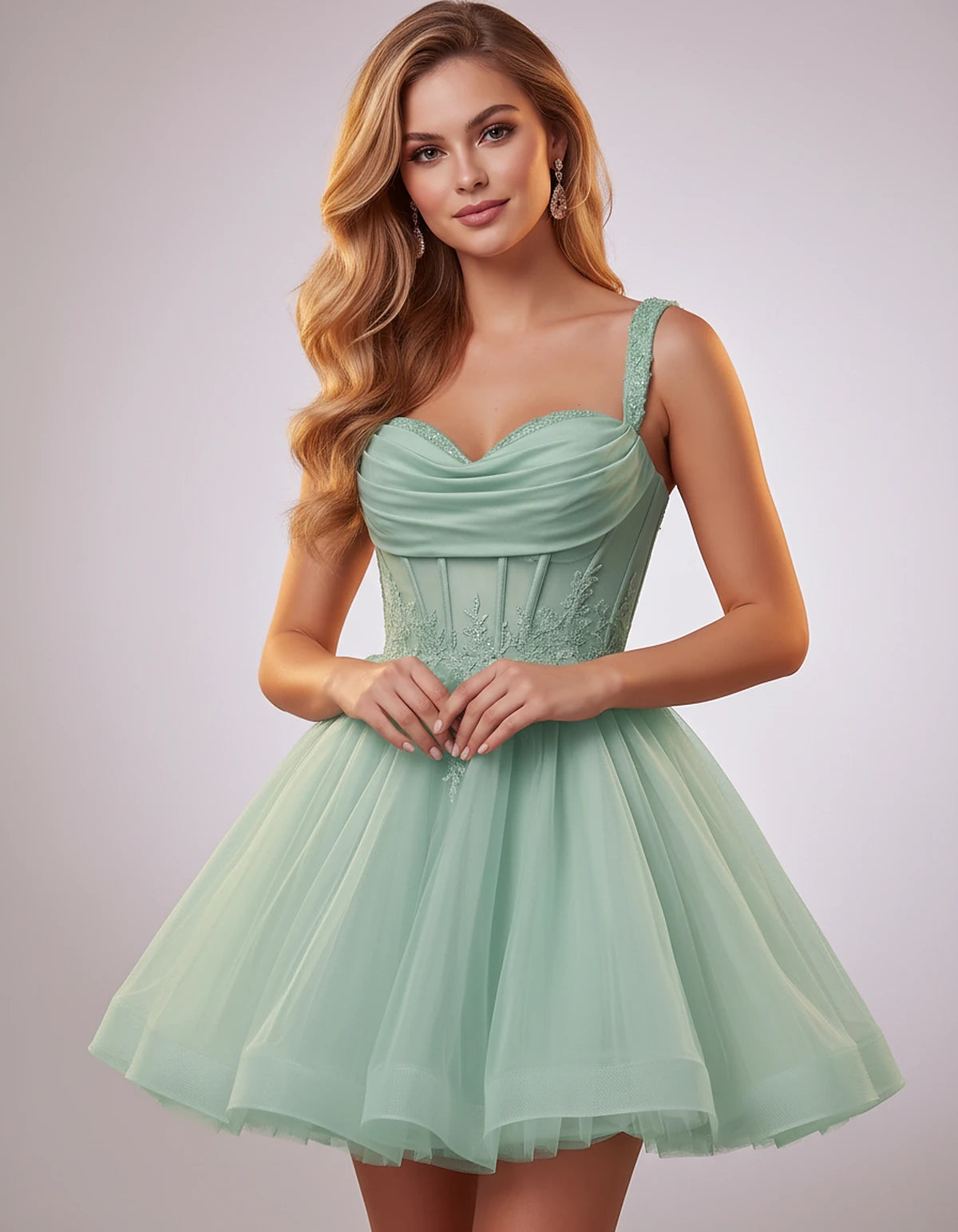 Soft Tulle Sleeveless Sweetheart A-Line Mini Dress with Floral Appliqués for Party, Cocktail, Evening, Summer & Wedding Guest