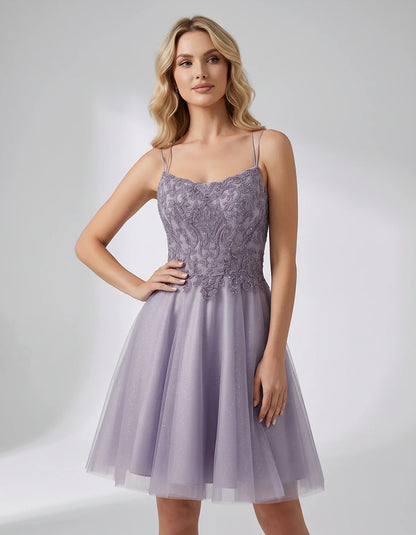 Lace Glitter Tulle Spaghetti Strap Square Neck A-Line Mini Dress for Homecoming, Party, Cocktail, Evening & Wedding Guest Eve | SKU: CMD-582741963852714-LAVENDER-L,CMD-582741963852714-LAVENDER-M,CMD-582741963852714-LAVENDER-S,CMD-582741963852714-LAVENDER-XL,CMD-582741963852714-LAVENDER-XS