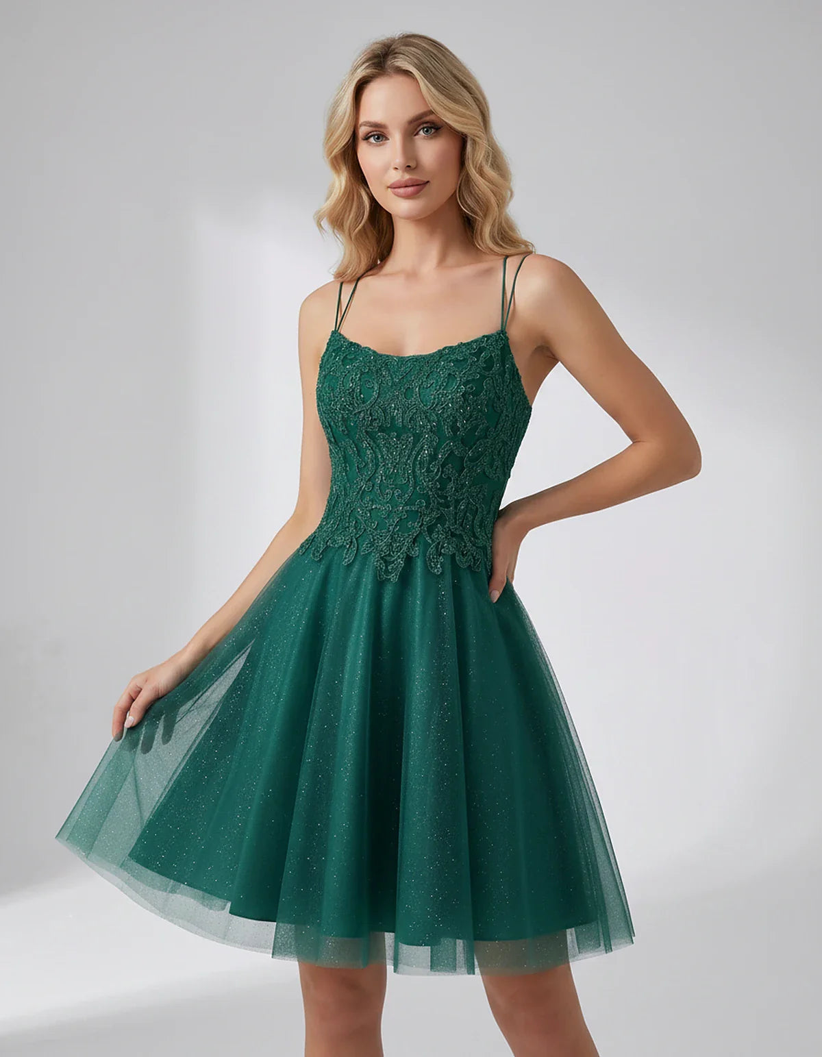 Lace Glitter Tulle Spaghetti Strap Square Neck A-Line Mini Dress for Homecoming, Party, Cocktail, Evening & Wedding Guest Eve | SKU: CMD-582741963852714-TEAL-L,CMD-582741963852714-TEAL-M,CMD-582741963852714-TEAL-S,CMD-582741963852714-TEAL-XL,CMD-582741963852714-TEAL-XS
