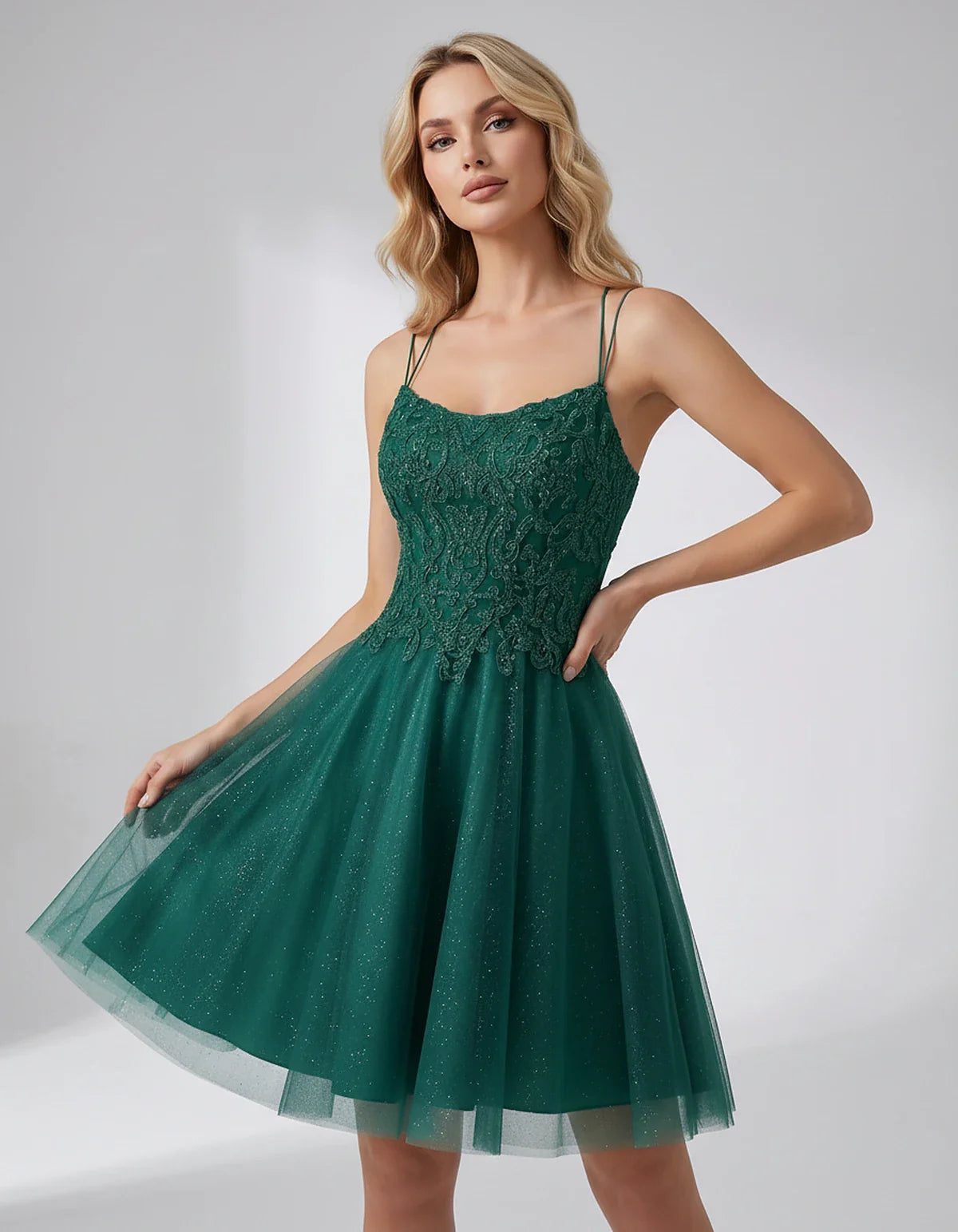 Lace Glitter Tulle Spaghetti Strap Square Neck A-Line Mini Dress for Homecoming, Party, Cocktail, Evening & Wedding Guest Eve | SKU: CMD-582741963852714-TEAL-L,CMD-582741963852714-TEAL-M,CMD-582741963852714-TEAL-S,CMD-582741963852714-TEAL-XL,CMD-582741963852714-TEAL-XS