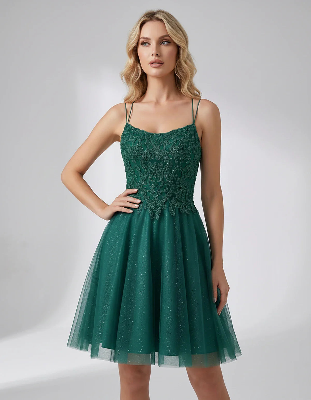 Lace Glitter Tulle Spaghetti Strap Square Neck A-Line Mini Dress for Homecoming, Party, Cocktail, Evening & Wedding Guest Eve | SKU: CMD-582741963852714-TEAL-L,CMD-582741963852714-TEAL-M,CMD-582741963852714-TEAL-S,CMD-582741963852714-TEAL-XL,CMD-582741963852714-TEAL-XS