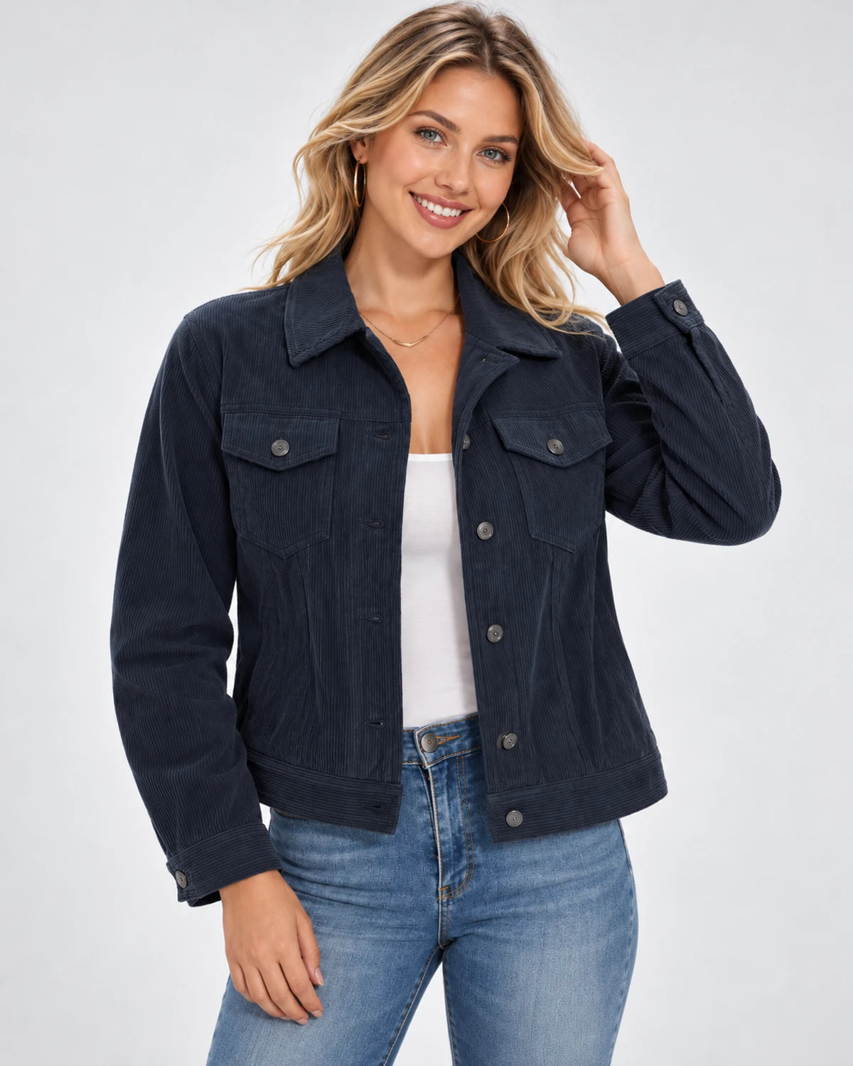 Cendrine Jackets — Navy | SKU: RB-684436-navy-XS,RB-684436-navy-S,RB-684436-navy-M,RB-684436-navy-L,RB-684436-navy-XL,RB-684436-navy-2XL