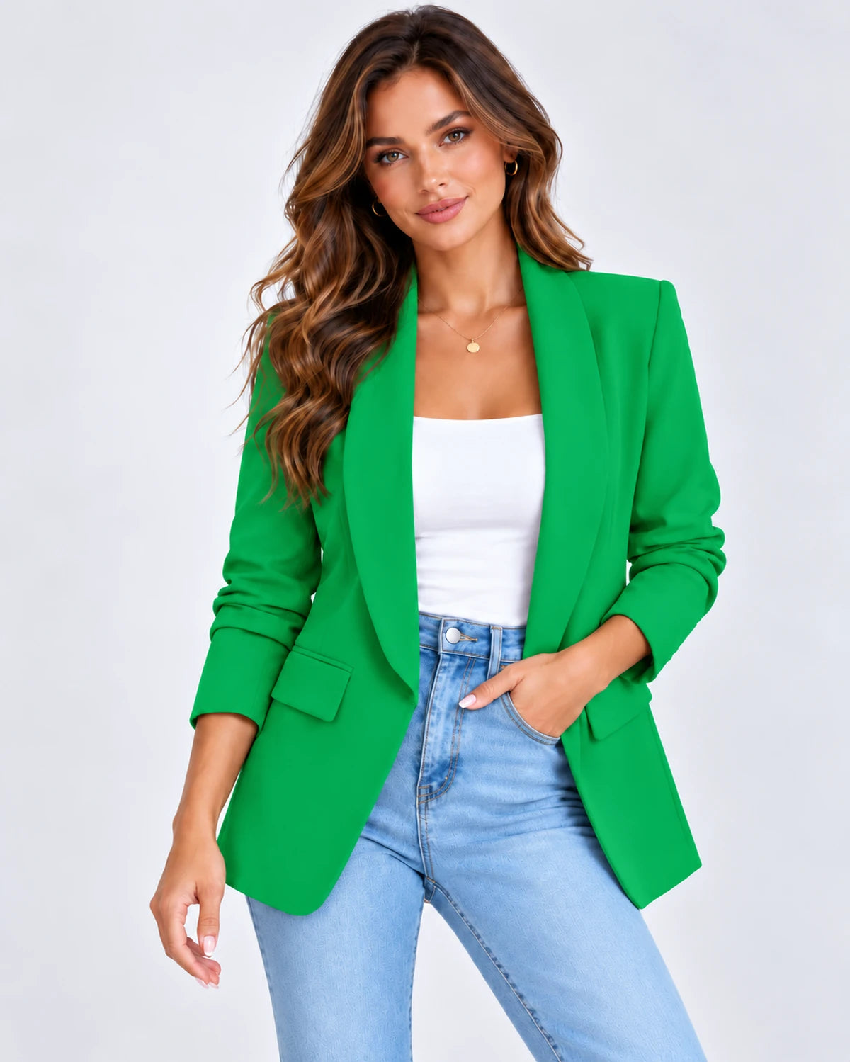 Chandelle Blazer — Green | SKU: RB-be390a-green-XS,RB-be390a-green-S,RB-be390a-green-M,RB-be390a-green-L,RB-be390a-green-XL,RB-be390a-green-2XL