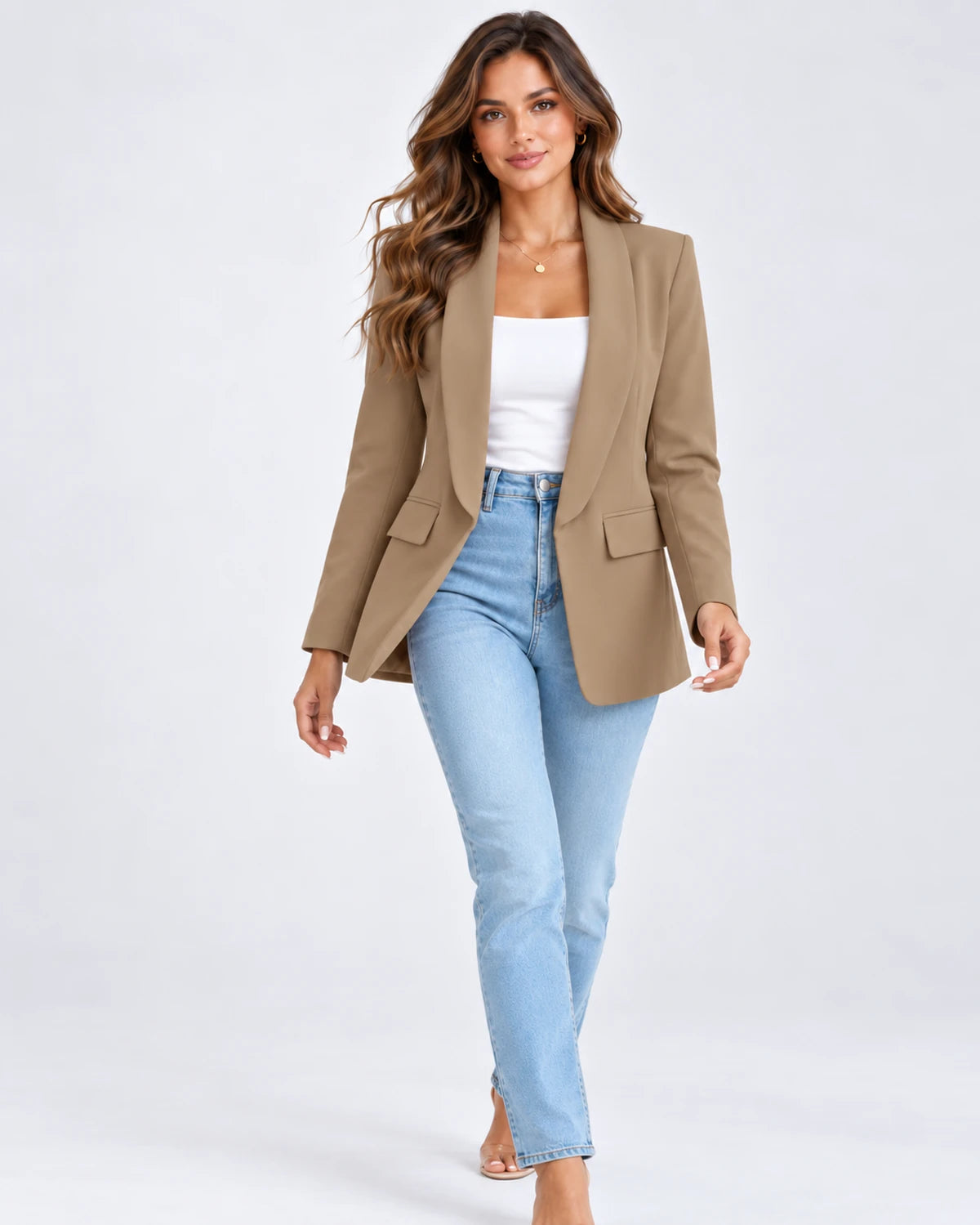 Chandelle Blazer — Light Brown | SKU: RB-be390a-lightb1e-XS,RB-be390a-lightb1e-S,RB-be390a-lightb1e-M,RB-be390a-lightb1e-L,RB-be390a-lightb1e-XL,RB-be390a-lightb1e-2XL