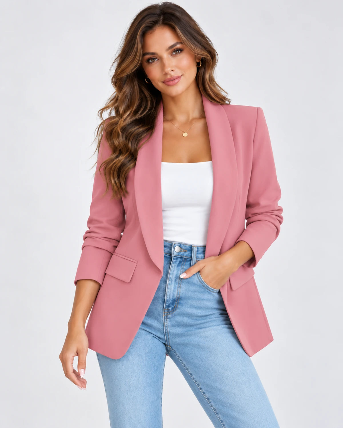 Chandelle Blazer — Pink | SKU: RB-be390a-pink-XS,RB-be390a-pink-S,RB-be390a-pink-M,RB-be390a-pink-L,RB-be390a-pink-XL,RB-be390a-pink-2XL