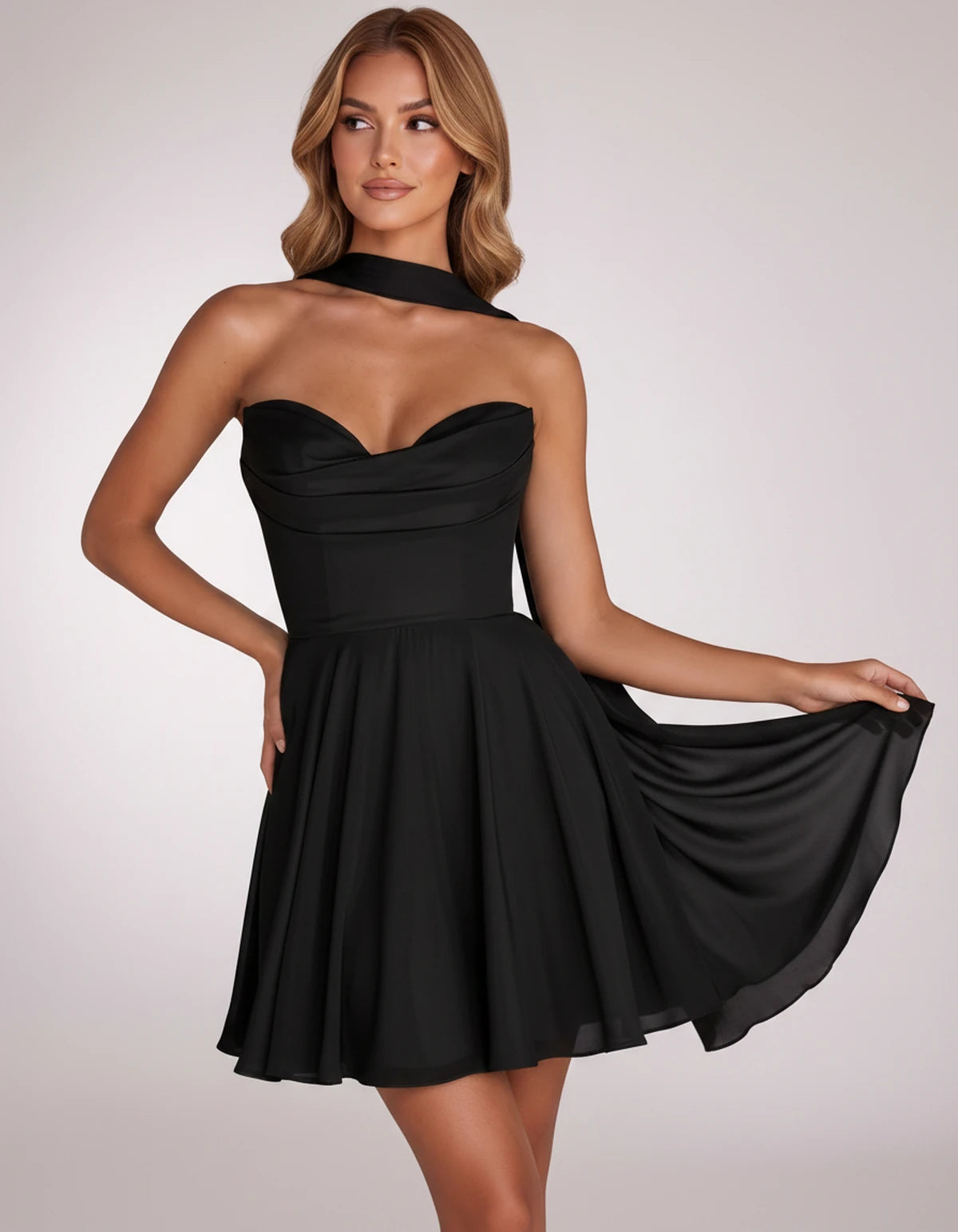 Charlise Mini Dresses — Black | SKU: RB-689848-black-2,RB-689848-black-4,RB-689848-black-6,RB-689848-black-8,RB-689848-black-10,RB-689848-black-12,RB-689848-black-14,RB-689848-black-16,RB-689848-black-16W,RB-689848-black-18W,RB-689848-black-20W,RB-689848-black-22W