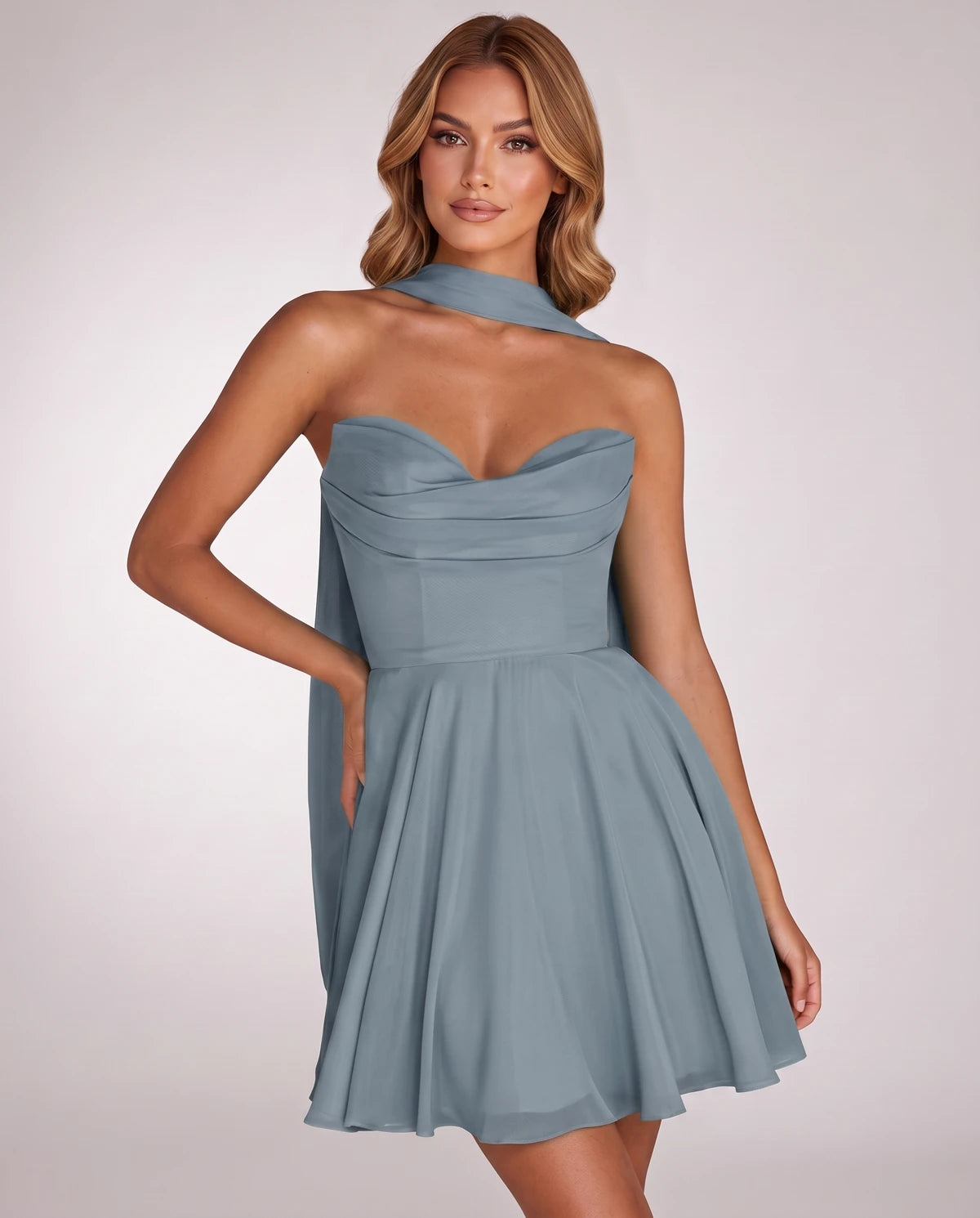 Charlise Mini Dresses — Dusty Blue