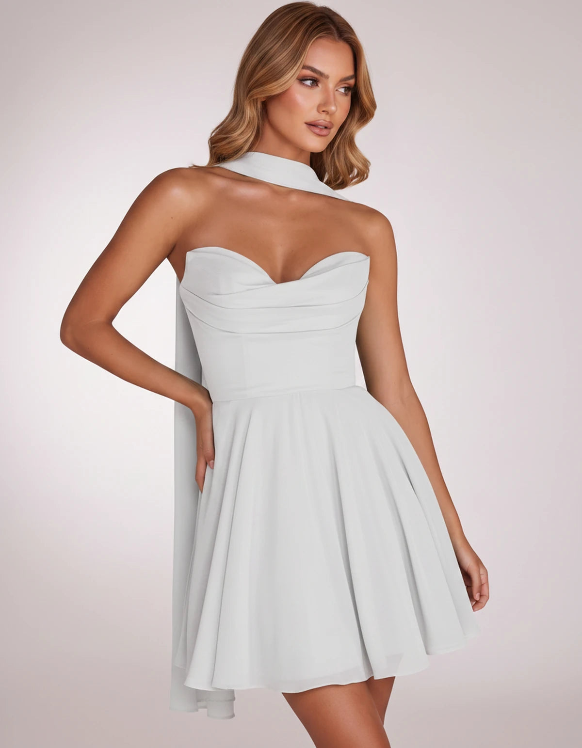 Charlise Mini Dresses — White | SKU: RB-689848-white-2,RB-689848-white-4,RB-689848-white-6,RB-689848-white-8,RB-689848-white-10,RB-689848-white-12,RB-689848-white-14,RB-689848-white-16,RB-689848-white-16W,RB-689848-white-18W,RB-689848-white-20W,RB-689848-white-22W