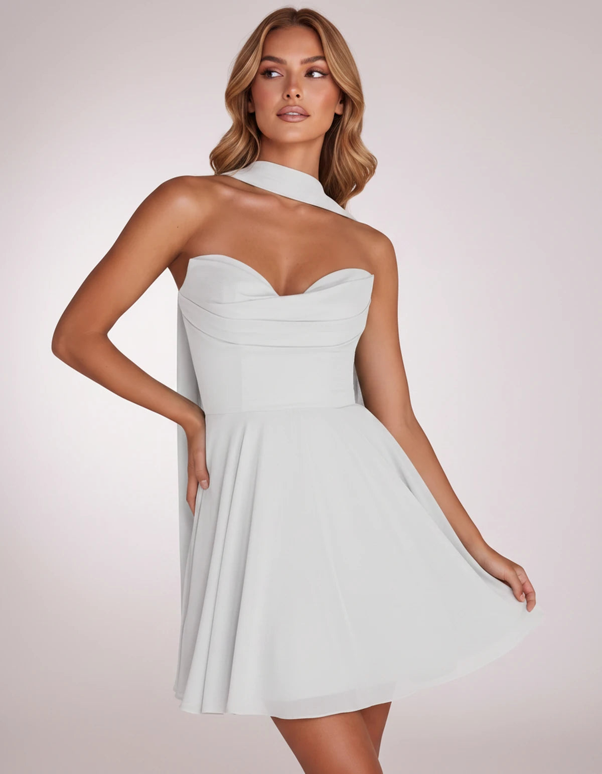 Charlise Mini Dresses — White | SKU: RB-689848-white-2,RB-689848-white-4,RB-689848-white-6,RB-689848-white-8,RB-689848-white-10,RB-689848-white-12,RB-689848-white-14,RB-689848-white-16,RB-689848-white-16W,RB-689848-white-18W,RB-689848-white-20W,RB-689848-white-22W