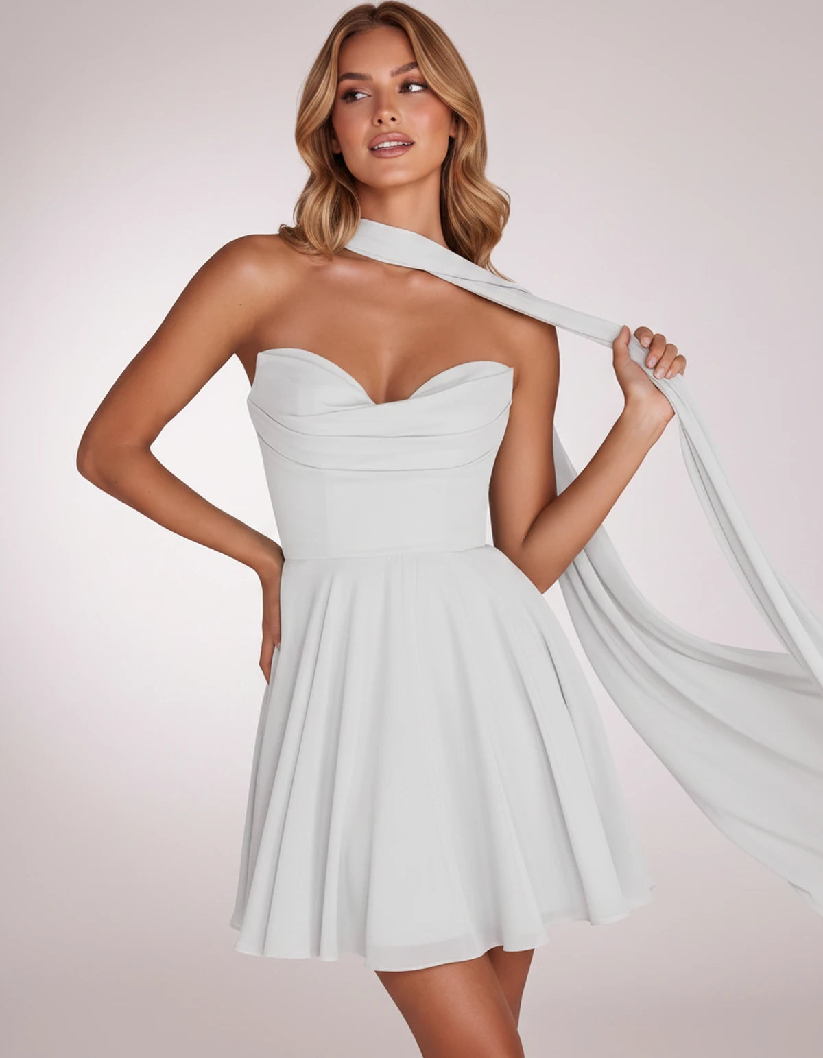 Charlise Mini Dresses — White | SKU: RB-689848-white-2,RB-689848-white-4,RB-689848-white-6,RB-689848-white-8,RB-689848-white-10,RB-689848-white-12,RB-689848-white-14,RB-689848-white-16,RB-689848-white-16W,RB-689848-white-18W,RB-689848-white-20W,RB-689848-white-22W