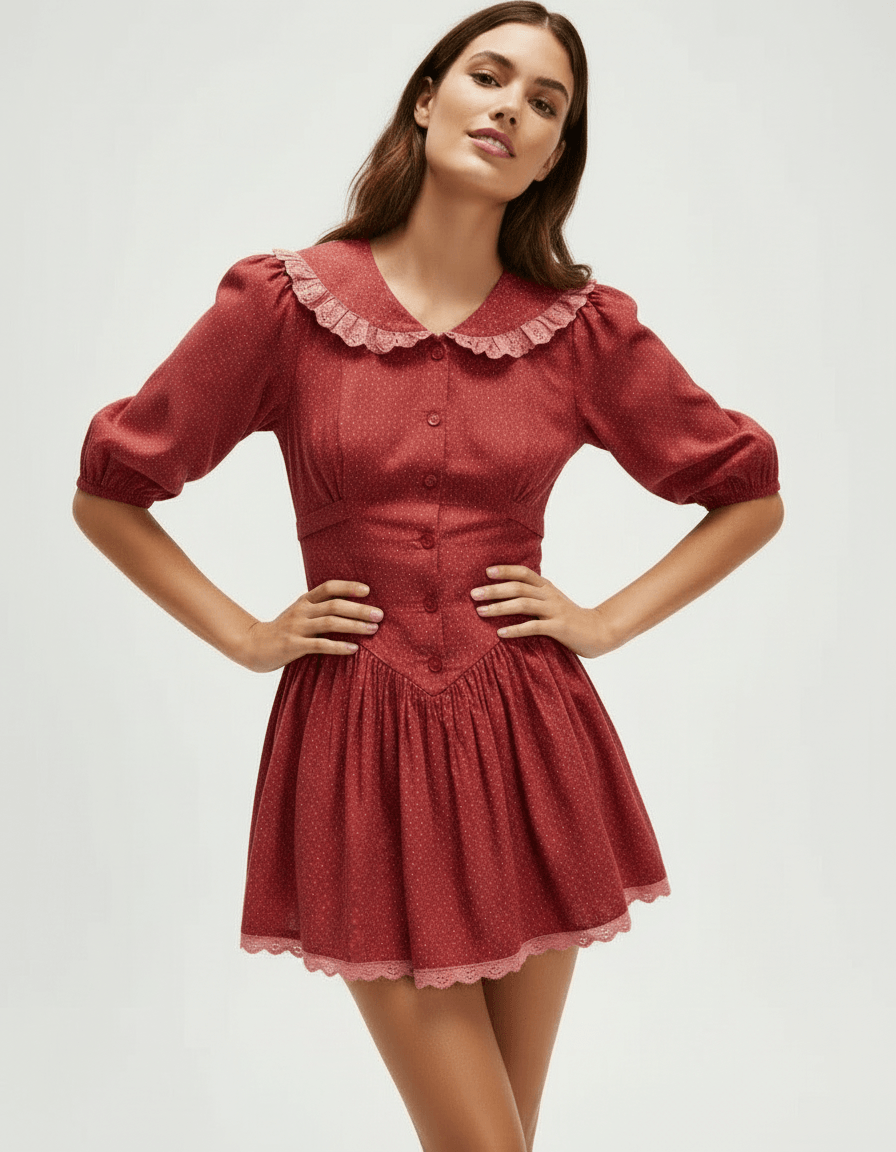 Chenille Mini Dress by RAMBLION, red, soft polyester, vintage-inspired, playful silhouette, perfect for special occasions.