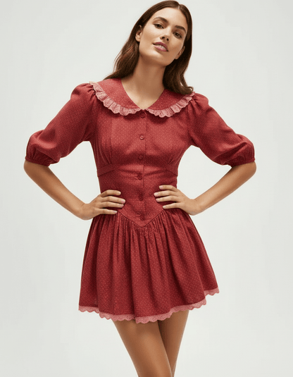 Chenille Mini Dress by RAMBLION, red, soft polyester, vintage-inspired, playful silhouette, perfect for special occasions.