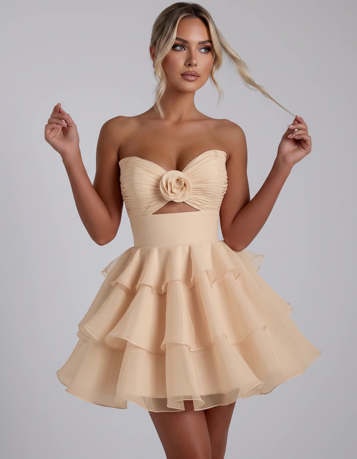 Clemence Mini Dress — Champagne | SKU: RB-79ce92-champa2e-2,RB-79ce92-champa2e-4,RB-79ce92-champa2e-6,RB-79ce92-champa2e-8,RB-79ce92-champa2e-10,RB-79ce92-champa2e-12,RB-79ce92-champa2e-14,RB-79ce92-champa2e-14W,RB-79ce92-champa2e-16,RB-79ce92-champa2e-16W,RB-79ce92-champa2e-18W,RB-79ce92-champa2e-20W