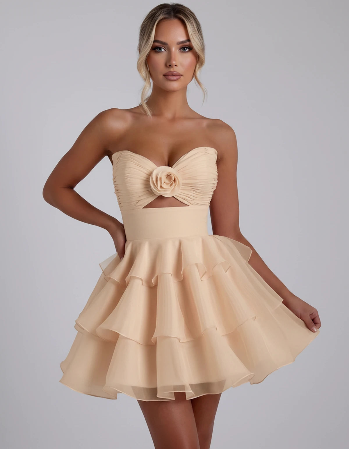 Clemence Mini Dress — Champagne | SKU: RB-79ce92-champa2e-2,RB-79ce92-champa2e-4,RB-79ce92-champa2e-6,RB-79ce92-champa2e-8,RB-79ce92-champa2e-10,RB-79ce92-champa2e-12,RB-79ce92-champa2e-14,RB-79ce92-champa2e-14W,RB-79ce92-champa2e-16,RB-79ce92-champa2e-16W,RB-79ce92-champa2e-18W,RB-79ce92-champa2e-20W
