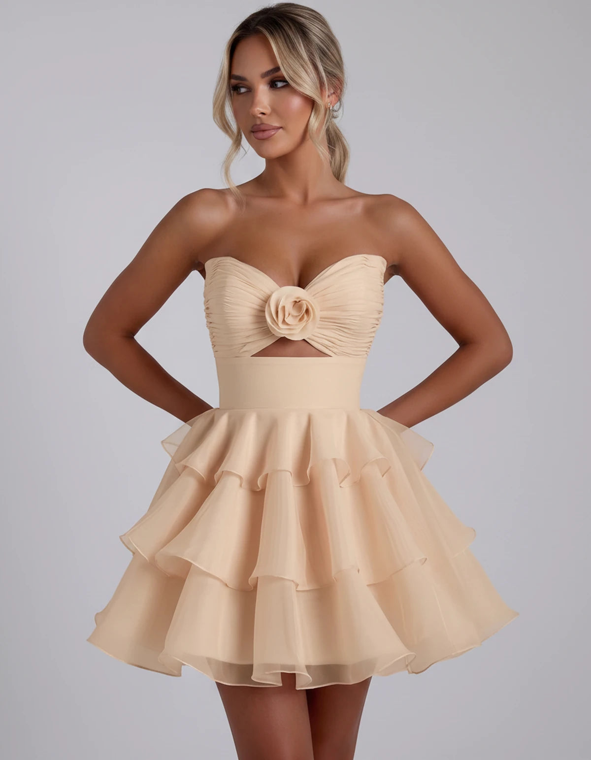 Clemence Mini Dress — Champagne | SKU: RB-79ce92-champa2e-2,RB-79ce92-champa2e-4,RB-79ce92-champa2e-6,RB-79ce92-champa2e-8,RB-79ce92-champa2e-10,RB-79ce92-champa2e-12,RB-79ce92-champa2e-14,RB-79ce92-champa2e-14W,RB-79ce92-champa2e-16,RB-79ce92-champa2e-16W,RB-79ce92-champa2e-18W,RB-79ce92-champa2e-20W