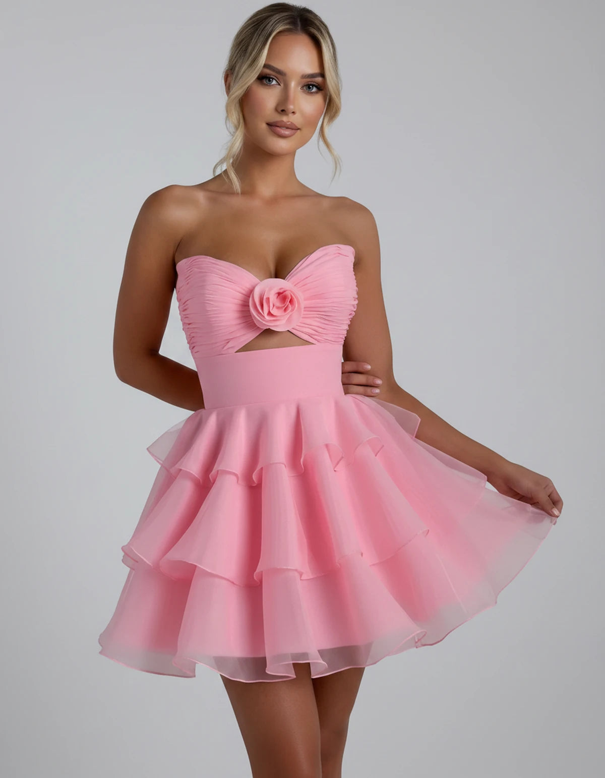 Clemence Mini Dress — Pink | SKU: RB-79ce92-pink-2,RB-79ce92-pink-4,RB-79ce92-pink-6,RB-79ce92-pink-8,RB-79ce92-pink-10,RB-79ce92-pink-12,RB-79ce92-pink-14,RB-79ce92-pink-14W,RB-79ce92-pink-16,RB-79ce92-pink-16W,RB-79ce92-pink-18W,RB-79ce92-pink-20W