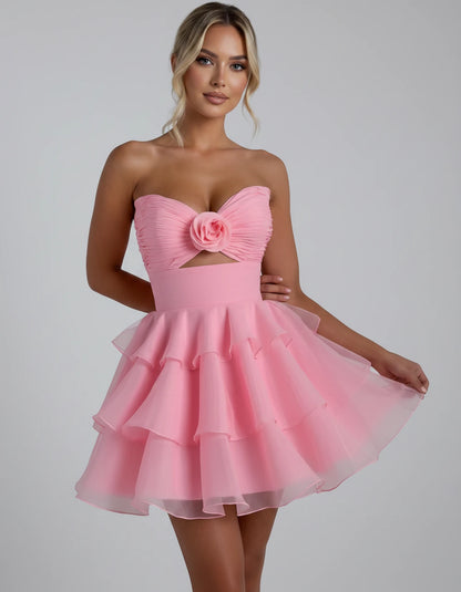 Clemence Mini Dress — Pink | SKU: RB-79ce92-pink-2,RB-79ce92-pink-4,RB-79ce92-pink-6,RB-79ce92-pink-8,RB-79ce92-pink-10,RB-79ce92-pink-12,RB-79ce92-pink-14,RB-79ce92-pink-14W,RB-79ce92-pink-16,RB-79ce92-pink-16W,RB-79ce92-pink-18W,RB-79ce92-pink-20W