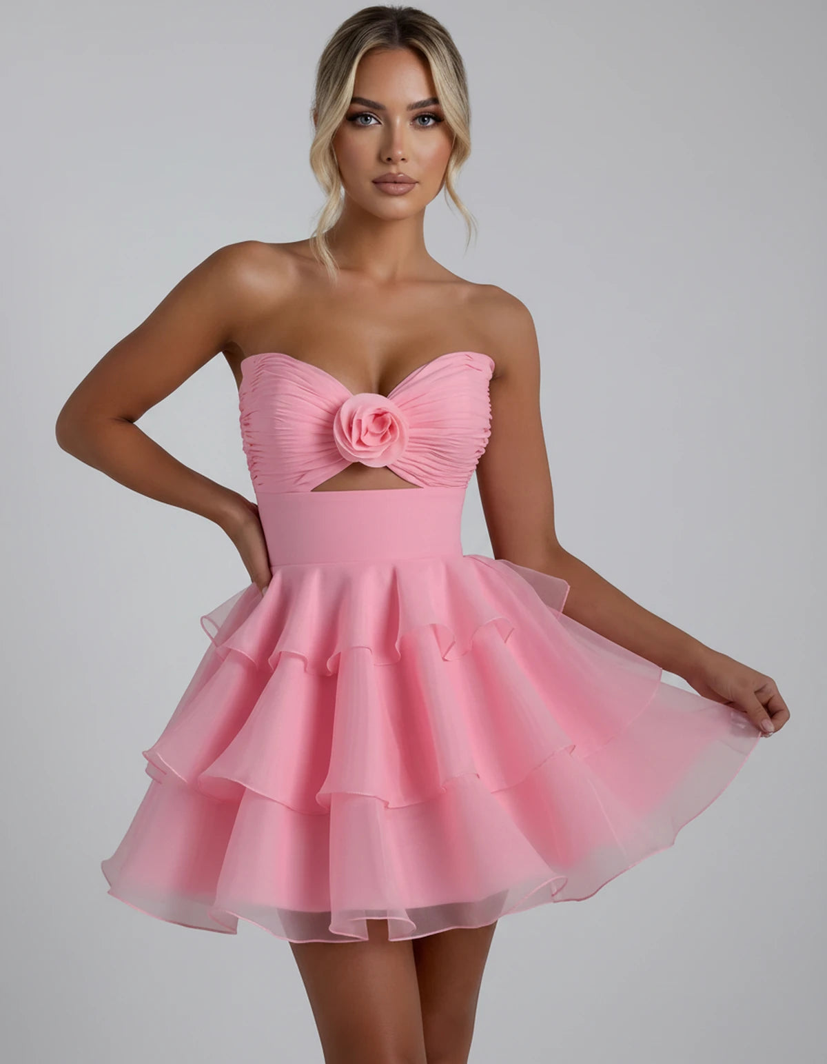 Clemence Mini Dress — Pink | SKU: RB-79ce92-pink-2,RB-79ce92-pink-4,RB-79ce92-pink-6,RB-79ce92-pink-8,RB-79ce92-pink-10,RB-79ce92-pink-12,RB-79ce92-pink-14,RB-79ce92-pink-14W,RB-79ce92-pink-16,RB-79ce92-pink-16W,RB-79ce92-pink-18W,RB-79ce92-pink-20W