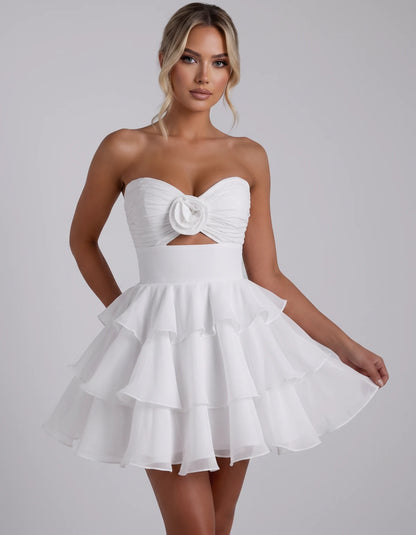 Clemence Mini Dress — White | SKU: RB-79ce92-white-2,RB-79ce92-white-4,RB-79ce92-white-6,RB-79ce92-white-8,RB-79ce92-white-10,RB-79ce92-white-12,RB-79ce92-white-14,RB-79ce92-white-14W,RB-79ce92-white-16,RB-79ce92-white-16W,RB-79ce92-white-18W,RB-79ce92-white-20W