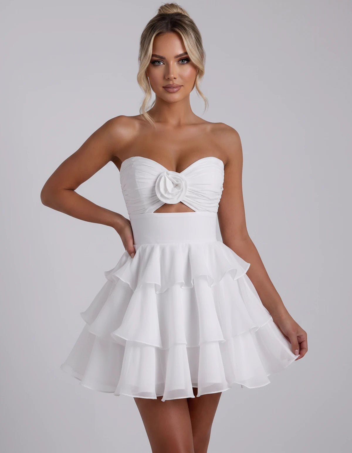 Clemence Mini Dress — White | SKU: RB-79ce92-white-2,RB-79ce92-white-4,RB-79ce92-white-6,RB-79ce92-white-8,RB-79ce92-white-10,RB-79ce92-white-12,RB-79ce92-white-14,RB-79ce92-white-14W,RB-79ce92-white-16,RB-79ce92-white-16W,RB-79ce92-white-18W,RB-79ce92-white-20W