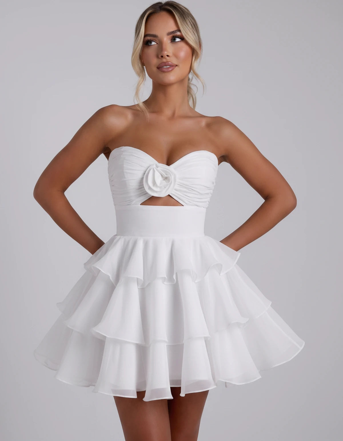Clemence Mini Dress — White | SKU: RB-79ce92-white-2,RB-79ce92-white-4,RB-79ce92-white-6,RB-79ce92-white-8,RB-79ce92-white-10,RB-79ce92-white-12,RB-79ce92-white-14,RB-79ce92-white-14W,RB-79ce92-white-16,RB-79ce92-white-16W,RB-79ce92-white-18W,RB-79ce92-white-20W