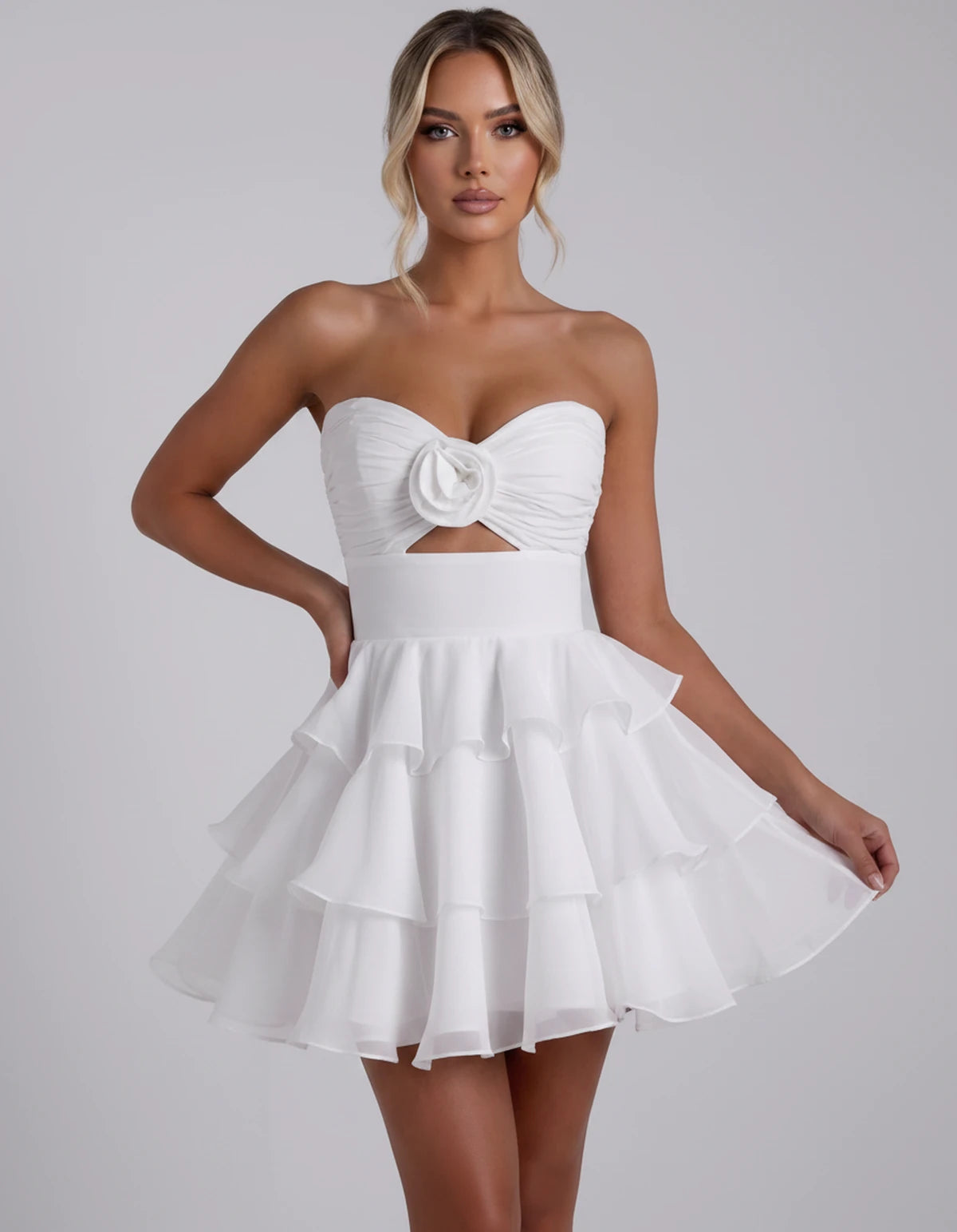 Clemence Mini Dress — White | SKU: RB-79ce92-white-2,RB-79ce92-white-4,RB-79ce92-white-6,RB-79ce92-white-8,RB-79ce92-white-10,RB-79ce92-white-12,RB-79ce92-white-14,RB-79ce92-white-14W,RB-79ce92-white-16,RB-79ce92-white-16W,RB-79ce92-white-18W,RB-79ce92-white-20W