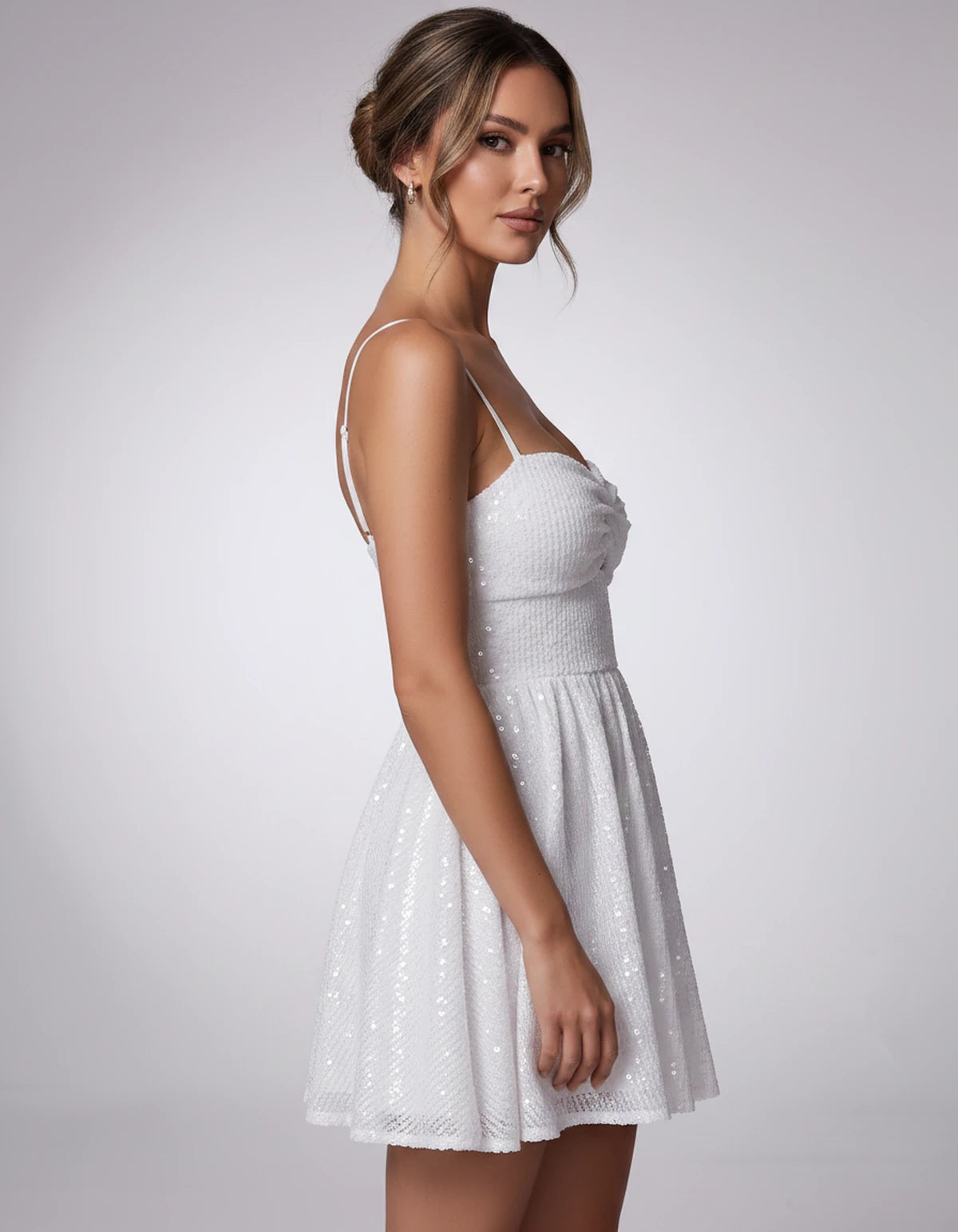 Colombine Mini Dress — White | SKU: SD-72024-white-2,SD-72024-white-4,SD-72024-white-6,SD-72024-white-8,SD-72024-white-10,SD-72024-white-12,SD-72024-white-14,SD-72024-white-16,SD-72024-white-16W,SD-72024-white-18W,SD-72024-white-20W,SD-72024-white-22W