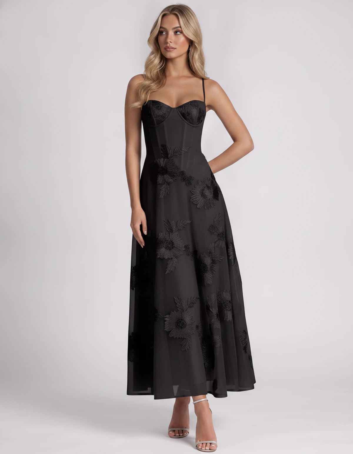 Coralie Midi Dresses — Black | SKU: RB-fe4e1b-black-2,RB-fe4e1b-black-4,RB-fe4e1b-black-6,RB-fe4e1b-black-8,RB-fe4e1b-black-10,RB-fe4e1b-black-12,RB-fe4e1b-black-14,RB-fe4e1b-black-16,RB-fe4e1b-black-16W,RB-fe4e1b-black-18W,RB-fe4e1b-black-20W,RB-fe4e1b-black-22W