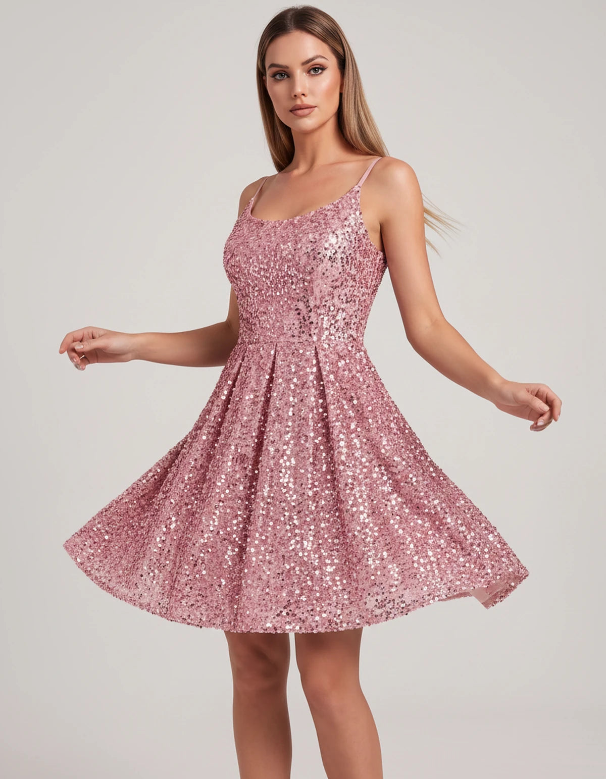 Cosima Midi Dresses — Pink | SKU: SD-52919-pink-2,SD-52919-pink-4,SD-52919-pink-6,SD-52919-pink-8,SD-52919-pink-10,SD-52919-pink-12,SD-52919-pink-14,SD-52919-pink-16,SD-52919-pink-16W,SD-52919-pink-18W,SD-52919-pink-20W,SD-52919-pink-22W