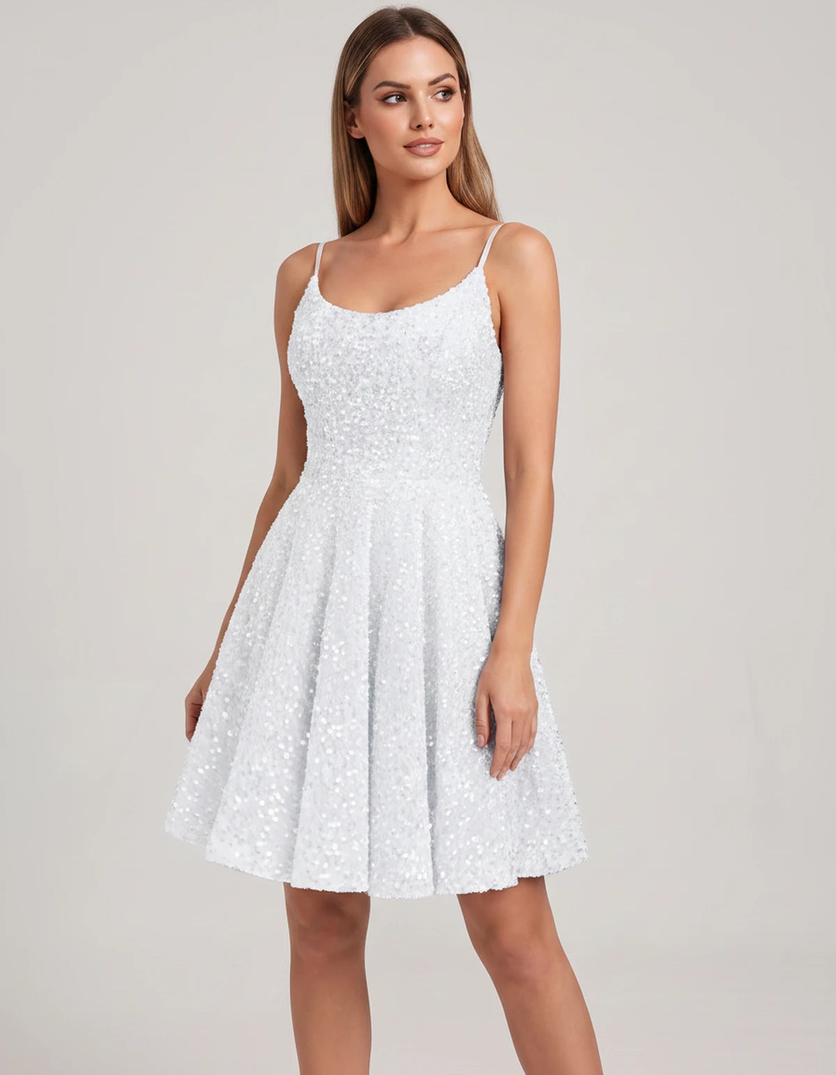 Cosima Midi Dresses — White | SKU: SD-52919-white-2,SD-52919-white-4,SD-52919-white-6,SD-52919-white-8,SD-52919-white-10,SD-52919-white-12,SD-52919-white-14,SD-52919-white-16,SD-52919-white-16W,SD-52919-white-18W,SD-52919-white-20W,SD-52919-white-22W