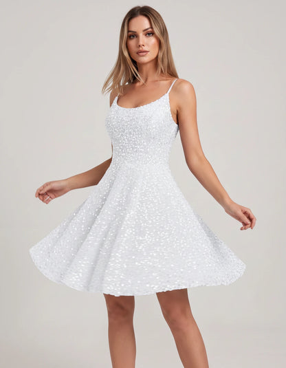 Cosima Midi Dresses — White | SKU: SD-52919-white-2,SD-52919-white-4,SD-52919-white-6,SD-52919-white-8,SD-52919-white-10,SD-52919-white-12,SD-52919-white-14,SD-52919-white-16,SD-52919-white-16W,SD-52919-white-18W,SD-52919-white-20W,SD-52919-white-22W