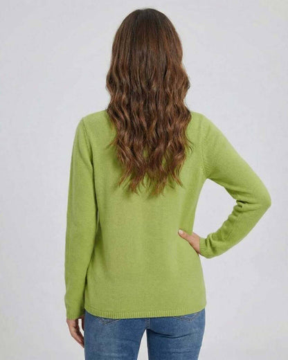 Cove Sweater in green, featuring a soft feel and modern V neck, perfect for fall, by RAMBLION.