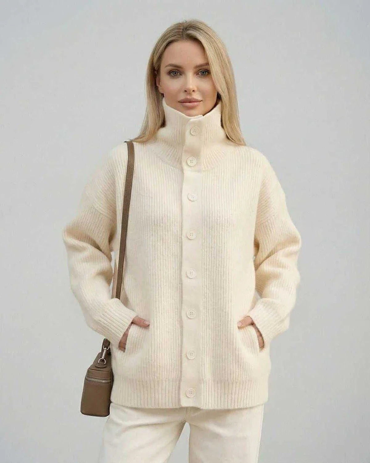 Cream Cotton Sweater, front view | Ramblion | SKU: SS-56128-cream-L-2750,SS-56128-cream-M-9357,SS-56128-cream-S-8498,SS-56128-cream-XL-5203,SS-56128-cream-XS-1969