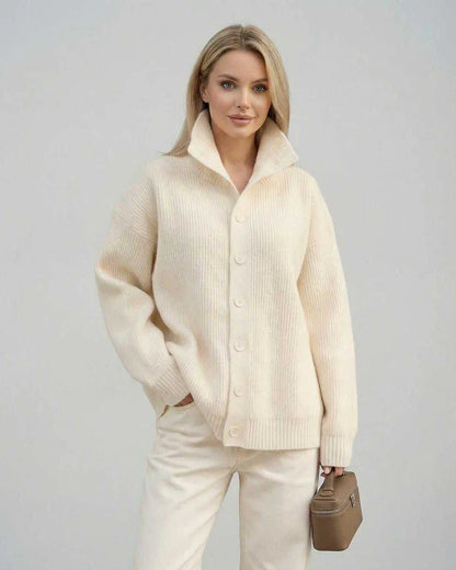 Cream Cotton Sweater, front view | Ramblion | SKU: SS-56128-cream-L-2750,SS-56128-cream-M-9357,SS-56128-cream-S-8498,SS-56128-cream-XL-5203,SS-56128-cream-XS-1969