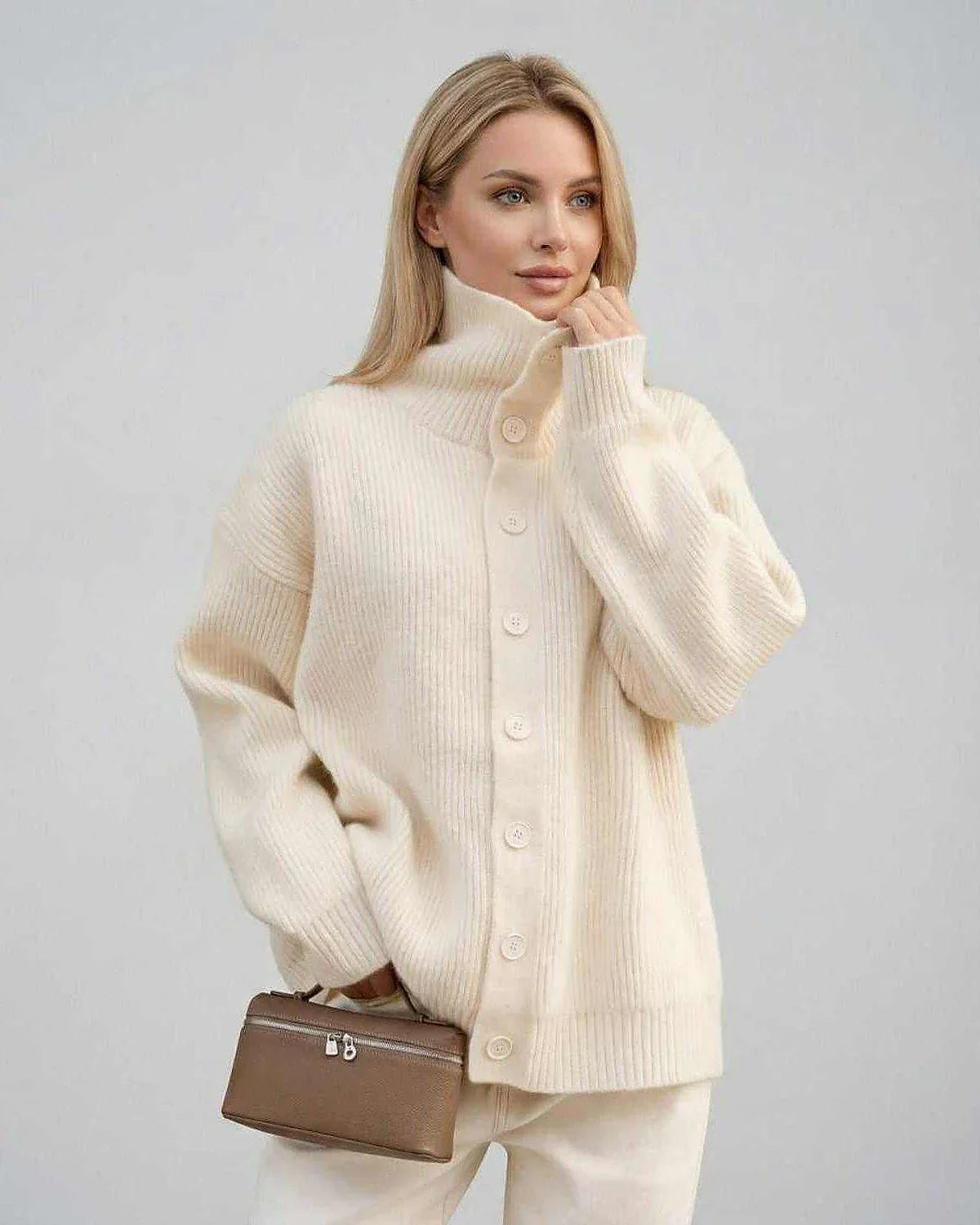 Cream Cotton Sweater, front view | Ramblion | SKU: SS-56128-cream-L-2750,SS-56128-cream-M-9357,SS-56128-cream-S-8498,SS-56128-cream-XL-5203,SS-56128-cream-XS-1969