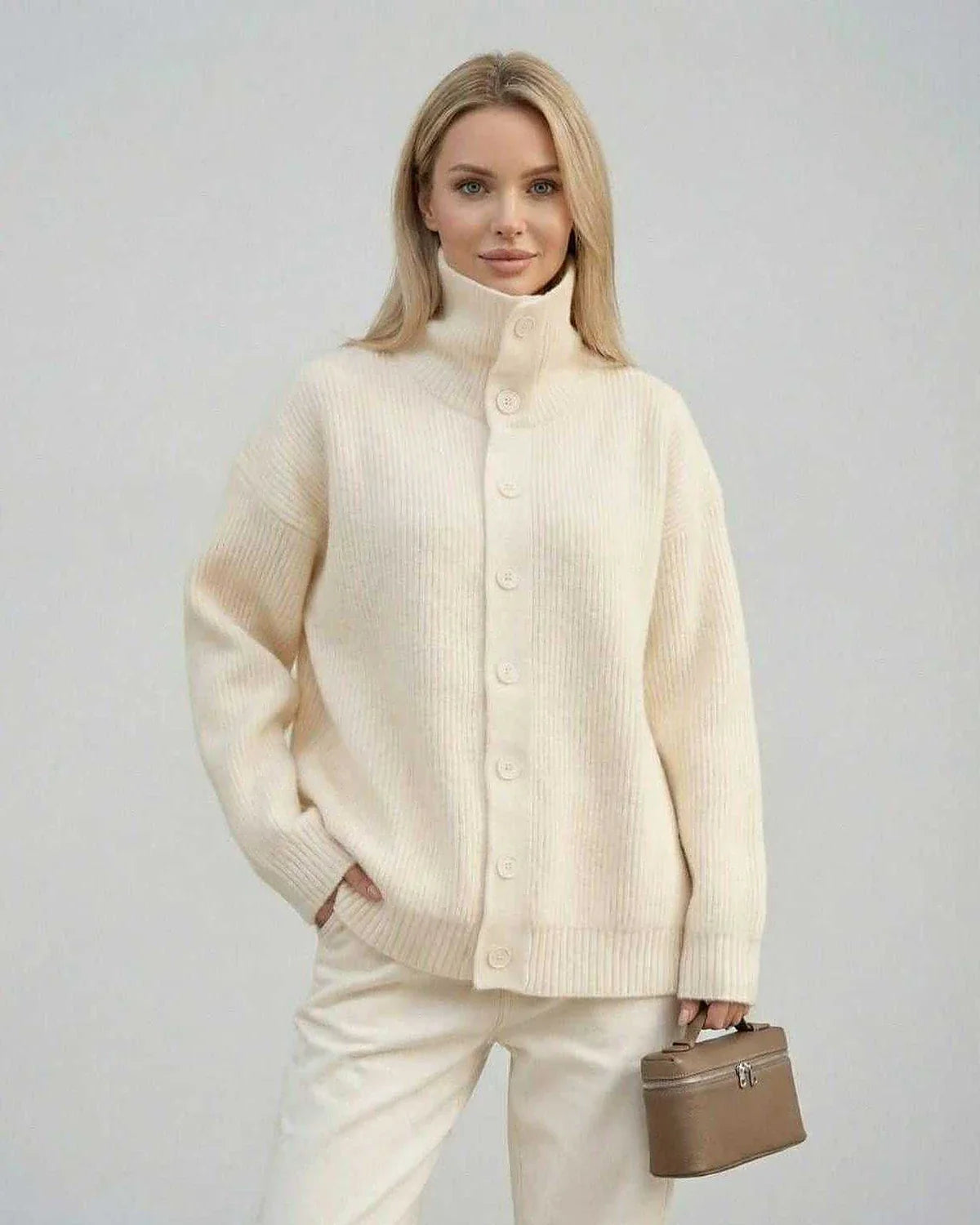 Cream Cotton Sweater, front view | Ramblion | SKU: SS-56128-cream-L-2750,SS-56128-cream-M-9357,SS-56128-cream-S-8498,SS-56128-cream-XL-5203,SS-56128-cream-XS-1969