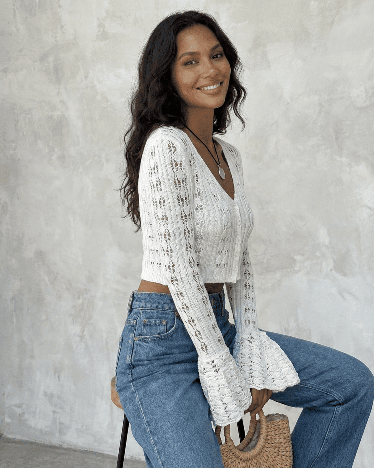 White Cotton Cardigan, side view | Ramblion | SKU: LC-58239-WHT-L-7166,LC-58239-WHT-M-4323,LC-58239-WHT-S-7071,LC-58239-WHT-XL-240,LC-58239-WHT-XS-4874