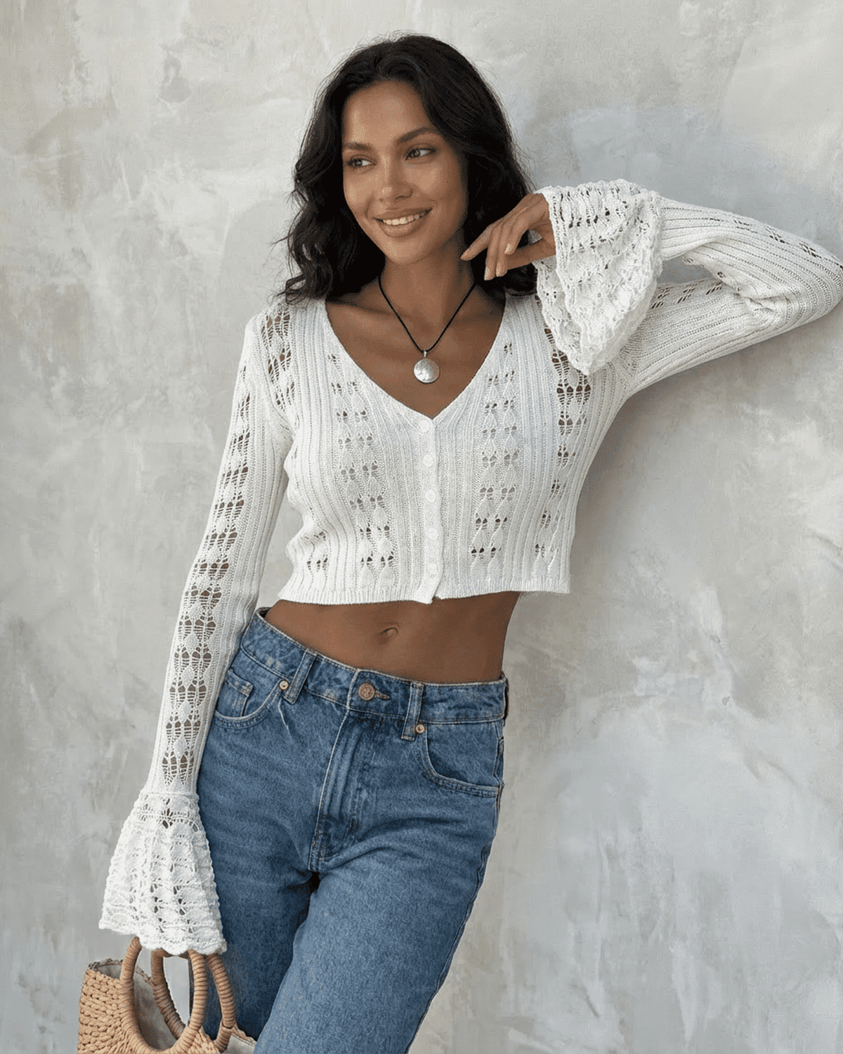White Cotton Cardigan, front view | Ramblion | SKU: LC-58239-WHT-L-7166,LC-58239-WHT-M-4323,LC-58239-WHT-S-7071,LC-58239-WHT-XL-240,LC-58239-WHT-XS-4874