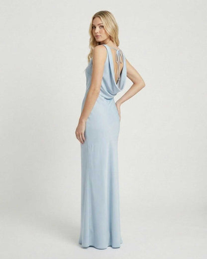 Blue Satin Bodycon Halter Sleeveless Maxi Dress | Prom & Wedding Season, back view | Ramblion | SKU: CMD-68194-blue-L-3046,CMD-68194-blue-M-9224,CMD-68194-blue-S-6977,CMD-68194-blue-XL-7591,CMD-68194-blue-XS-9956