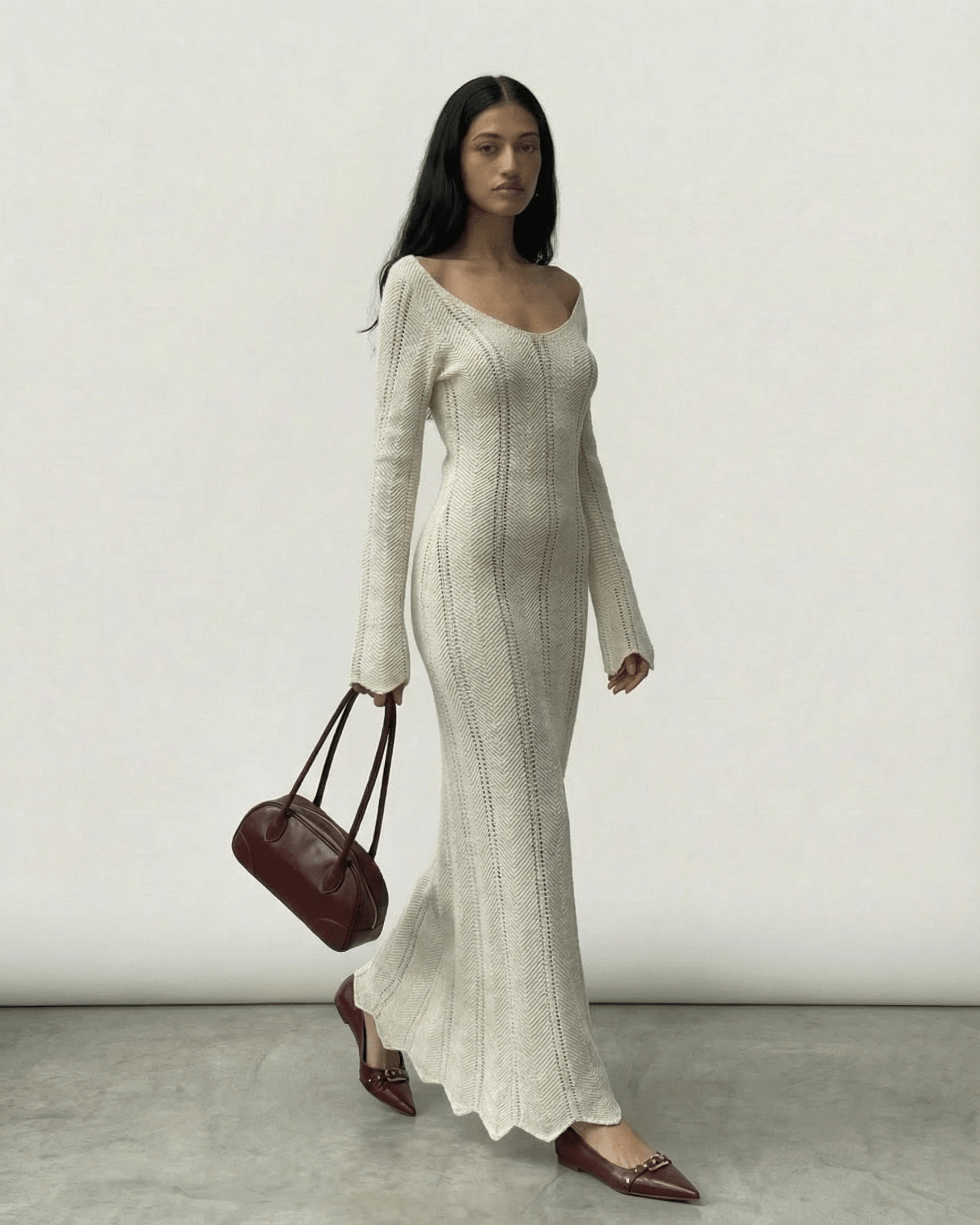 Cyra Maxi Dress, white ankle-length dress with ribbed details by RAMBLION, perfect for chic occasions.
