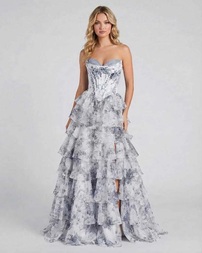 Dalo Maxi Dress featuring tiered layering in luxurious satin for elegant occasions by RAMBLION.