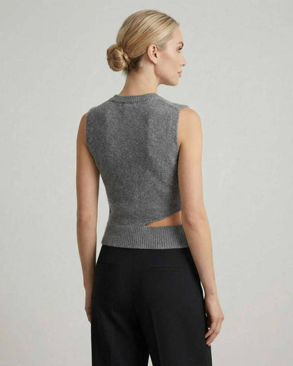 Dama Top by RAMBLION, stylish grey knit top with cutout, perfect for casual and work occasions.