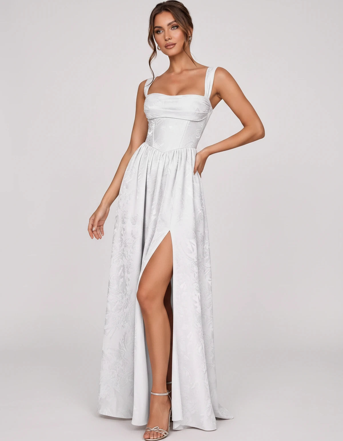 Damaris Maxi Dresses — White | SKU: RB-80870f-white-2,RB-80870f-white-4,RB-80870f-white-6,RB-80870f-white-8,RB-80870f-white-10,RB-80870f-white-12,RB-80870f-white-14,RB-80870f-white-16,RB-80870f-white-16W,RB-80870f-white-18W,RB-80870f-white-20W,RB-80870f-white-22W