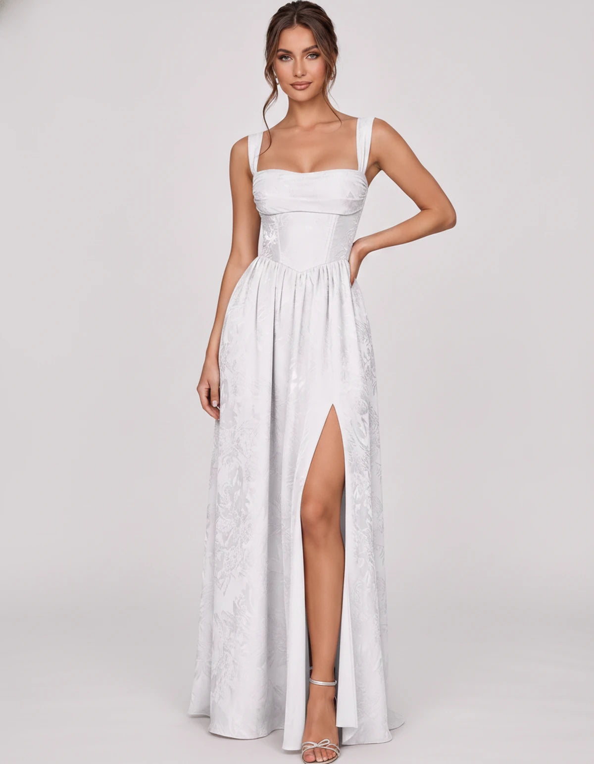 Damaris Maxi Dresses — White | SKU: RB-80870f-white-2,RB-80870f-white-4,RB-80870f-white-6,RB-80870f-white-8,RB-80870f-white-10,RB-80870f-white-12,RB-80870f-white-14,RB-80870f-white-16,RB-80870f-white-16W,RB-80870f-white-18W,RB-80870f-white-20W,RB-80870f-white-22W