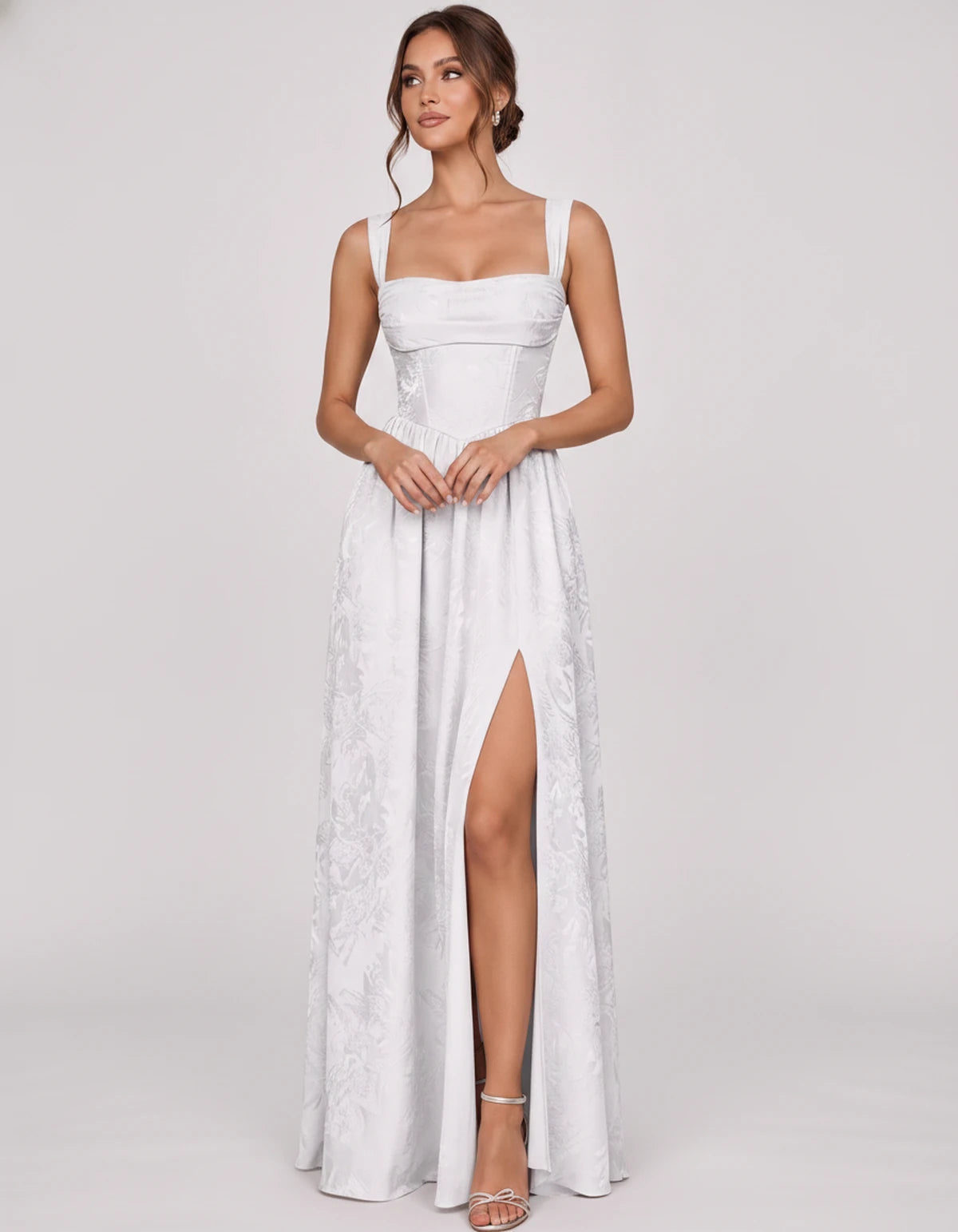 Damaris Maxi Dresses — White | SKU: RB-80870f-white-2,RB-80870f-white-4,RB-80870f-white-6,RB-80870f-white-8,RB-80870f-white-10,RB-80870f-white-12,RB-80870f-white-14,RB-80870f-white-16,RB-80870f-white-16W,RB-80870f-white-18W,RB-80870f-white-20W,RB-80870f-white-22W