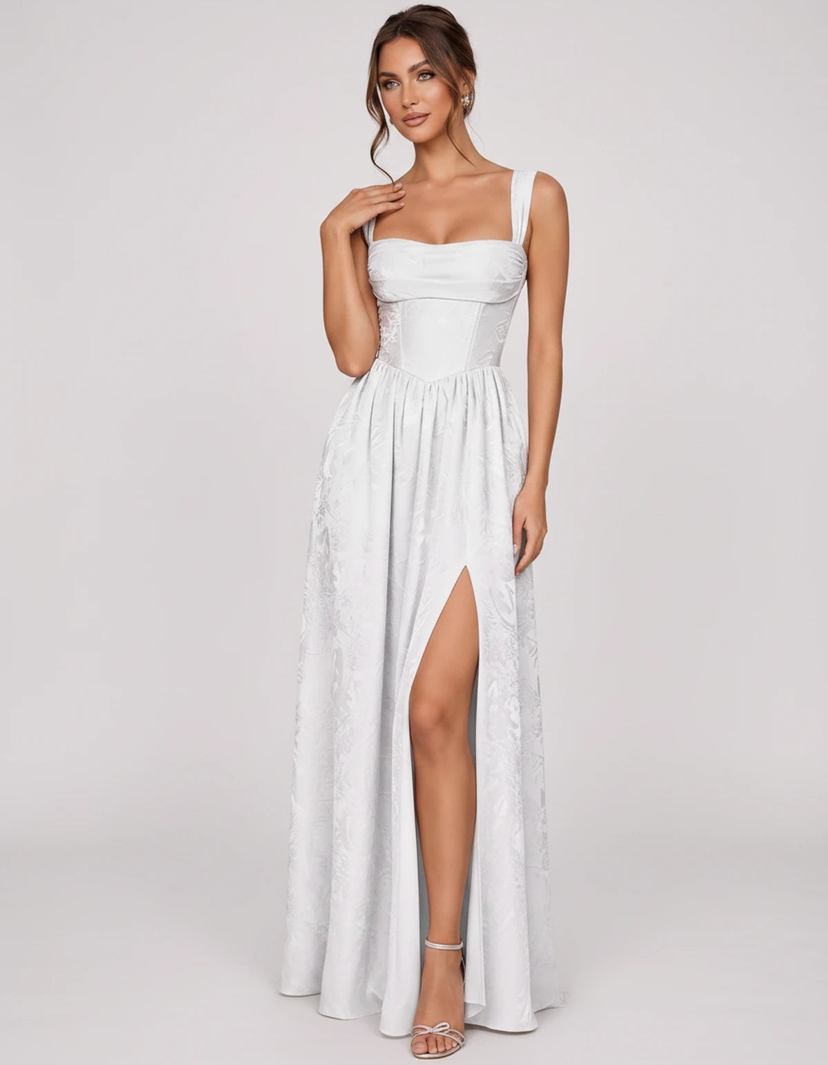 Damaris Maxi Dresses — White | SKU: RB-80870f-white-2,RB-80870f-white-4,RB-80870f-white-6,RB-80870f-white-8,RB-80870f-white-10,RB-80870f-white-12,RB-80870f-white-14,RB-80870f-white-16,RB-80870f-white-16W,RB-80870f-white-18W,RB-80870f-white-20W,RB-80870f-white-22W
