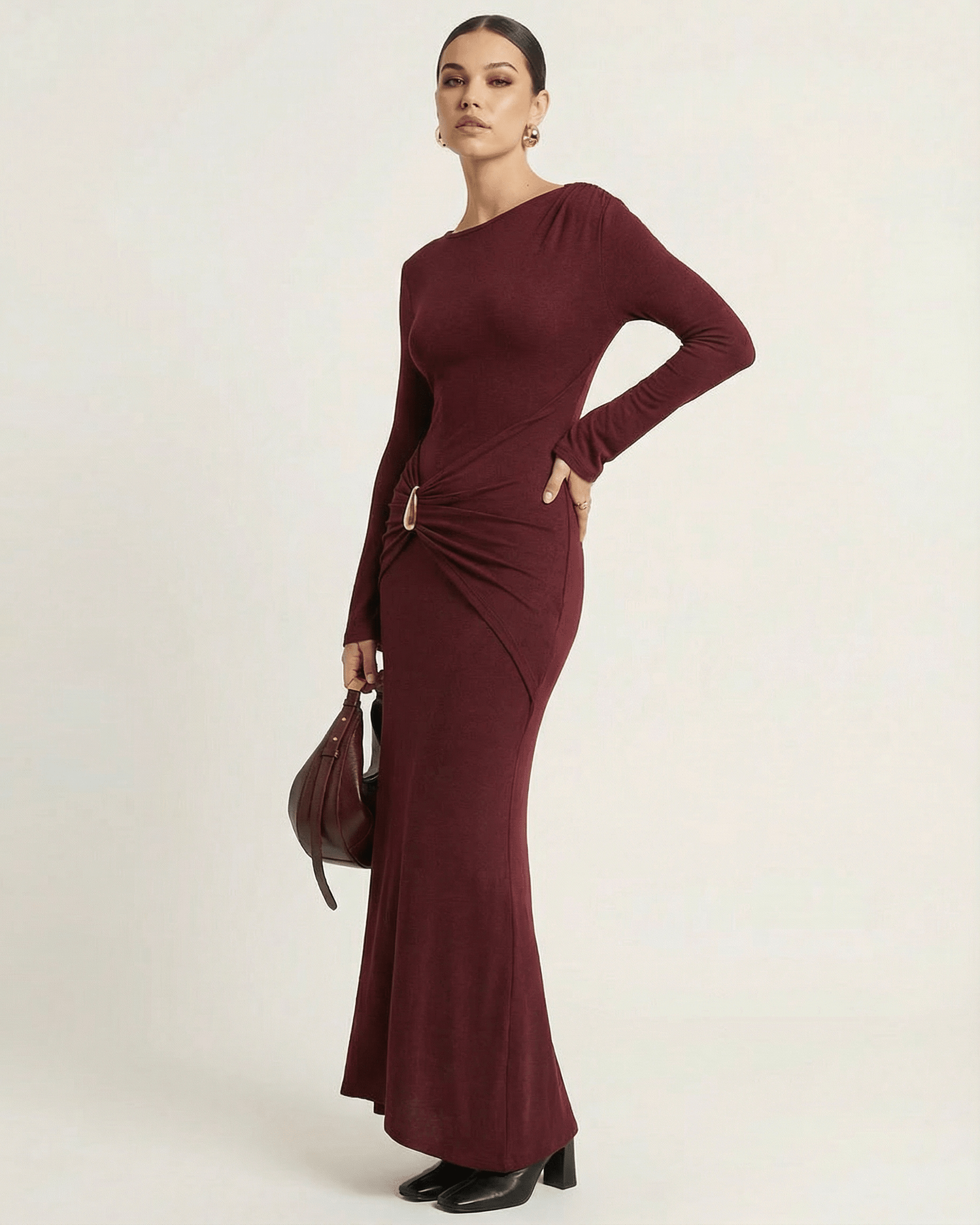 Burgundy Cotton Mermaid Round Neck Sleeveless Maxi Dress | Prom & Party Nights, side view | Ramblion | SKU: BMD-48291-burgundy-L-8037,BMD-48291-burgundy-M-8826,BMD-48291-burgundy-S-2626,BMD-48291-burgundy-XL-6531,BMD-48291-burgundy-XS-9900