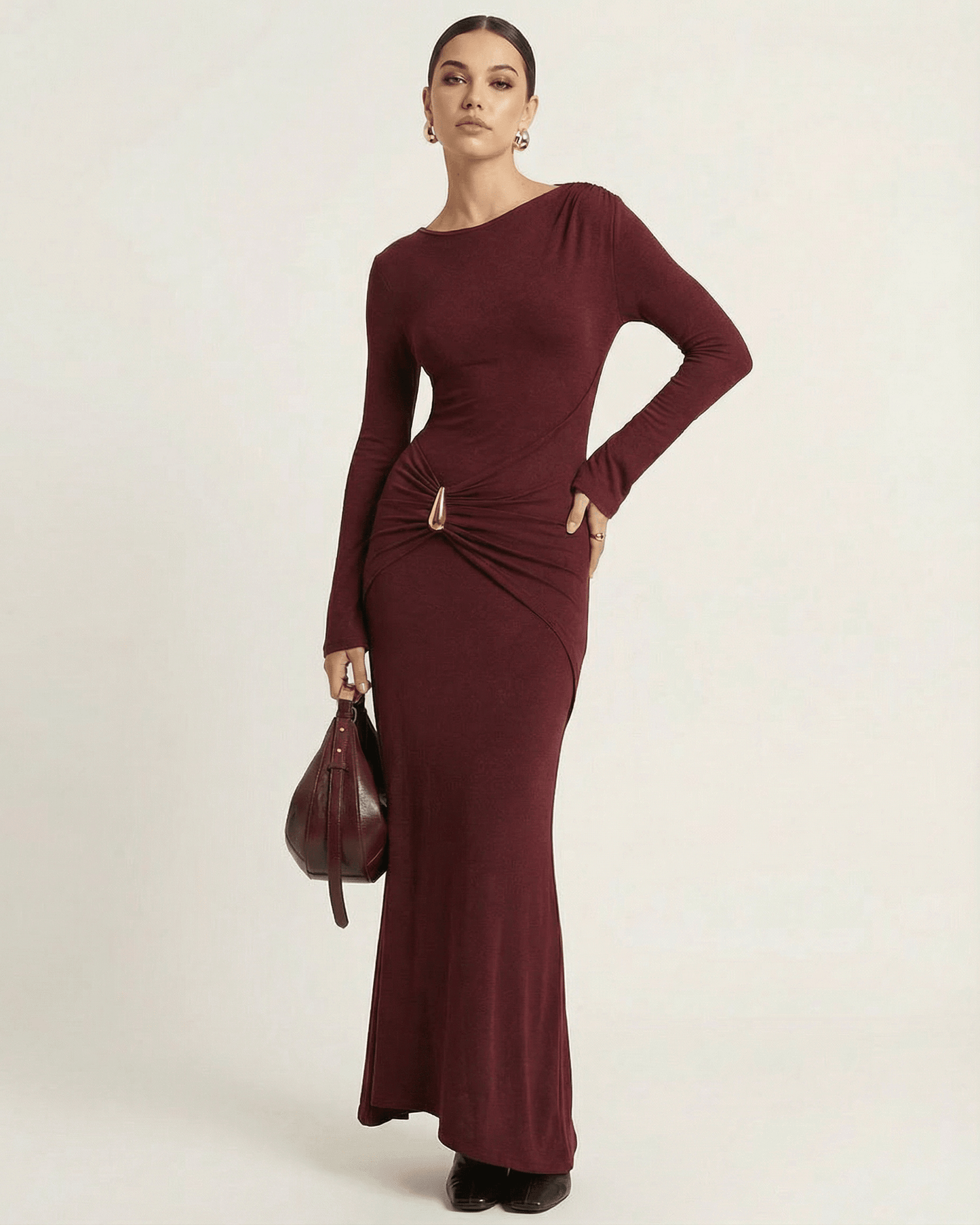 Burgundy Cotton Mermaid Round Neck Sleeveless Maxi Dress | Prom & Party Nights, front view | Ramblion | SKU: BMD-48291-burgundy-L-8037,BMD-48291-burgundy-M-8826,BMD-48291-burgundy-S-2626,BMD-48291-burgundy-XL-6531,BMD-48291-burgundy-XS-9900