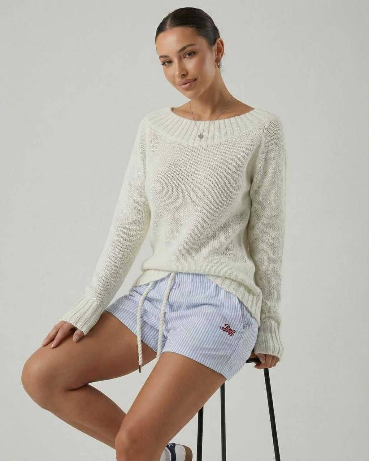 Dari Sweater by RAMBLION, white boat neck design, soft and comfortable, perfect for casual occasions.