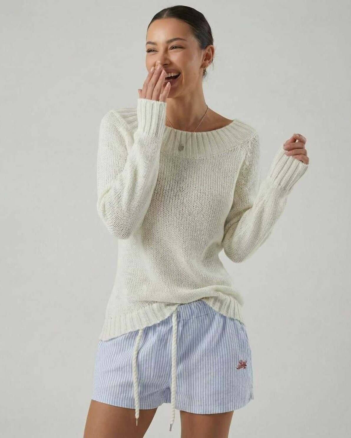 Dari Sweater by RAMBLION, white boat neck sweater, soft and comfortable, perfect for casual outings.